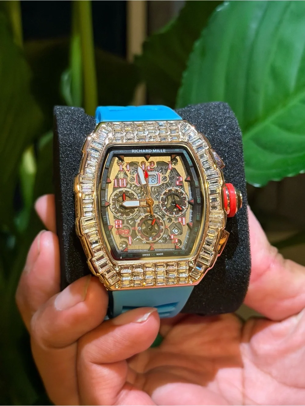 Rose Gold and Black Diamond Chronograph Watch - Black/Gold